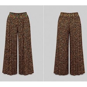 Carole Little Petites Vintage Wide Leg Culotte Pants‎ Coffee Bean Print Sz 6 Y2K